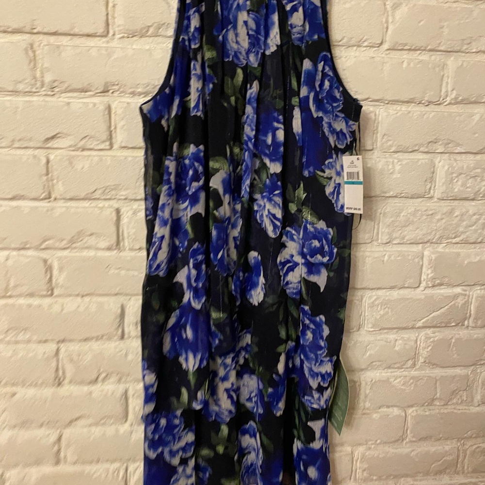 NWT Floral Sleeveless Dress in Blue and Black size 16 brand SLNY